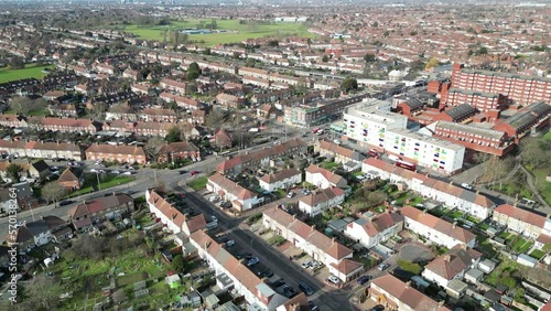 Rows of terraced housing Dagenham London UK  drone aerial high angle photo