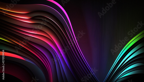 Atmospheric Abstract Neon Background and Wallpaper. Dark Background and Luminescent Neon Swirls  Circles  Lines  and Squares with Beautiful and Radiant Glow. High Quality. 