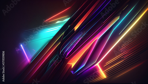 Atmospheric Abstract Neon Background and Wallpaper. Dark Background and Luminescent Neon Swirls, Circles, Lines, and Squares with Beautiful and Radiant Glow. High Quality. 