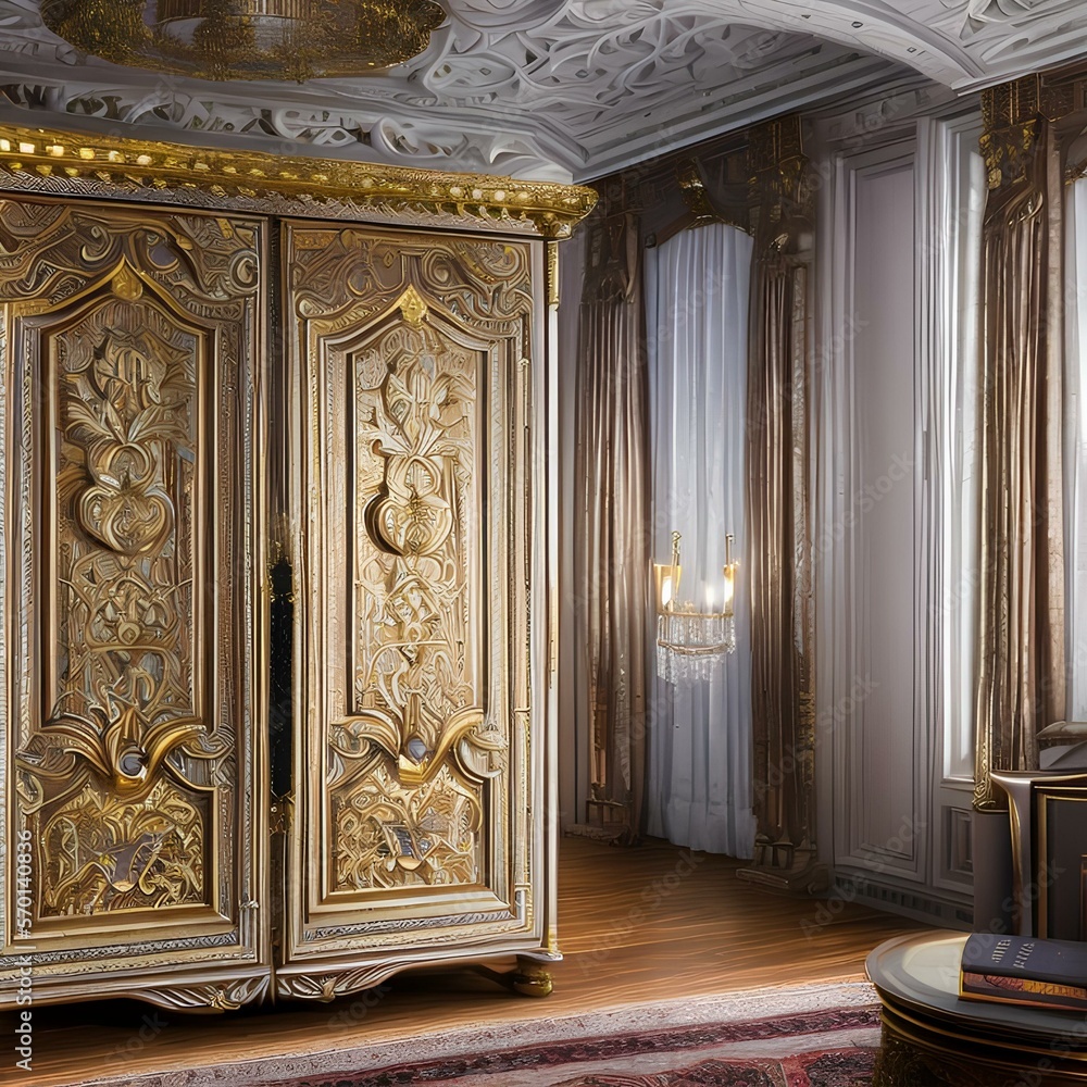 A grand armoire in a royal master suite1, Generative AI A grand armoire in a royal master suite1, Generative AI