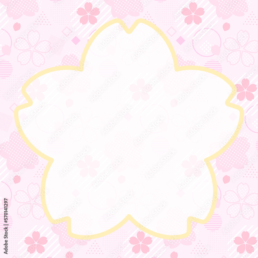 パステルキュートな図形と桜の花の形のカード　正方形