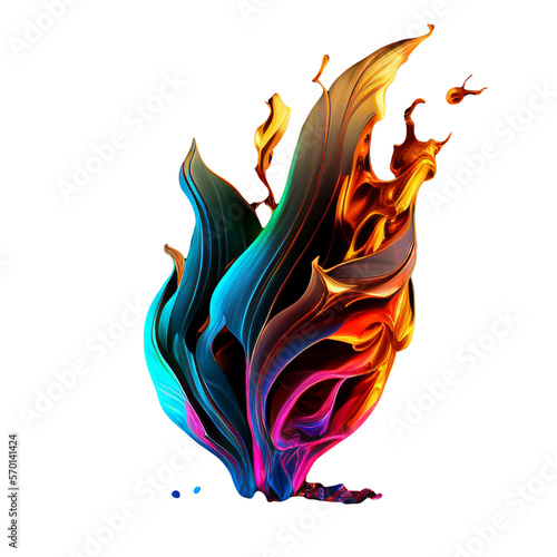 Colorful Fire Flame Isolated on White Background, Colorful Wavy Fire Ball in White Background