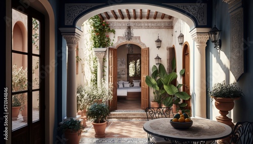 Cozy Beautiful Mediterranean-style terrace Interior Design for Your Home: Bold, Colorful, and Unique Style for Room Renovations, Furniture, and Architecture (generative AI)