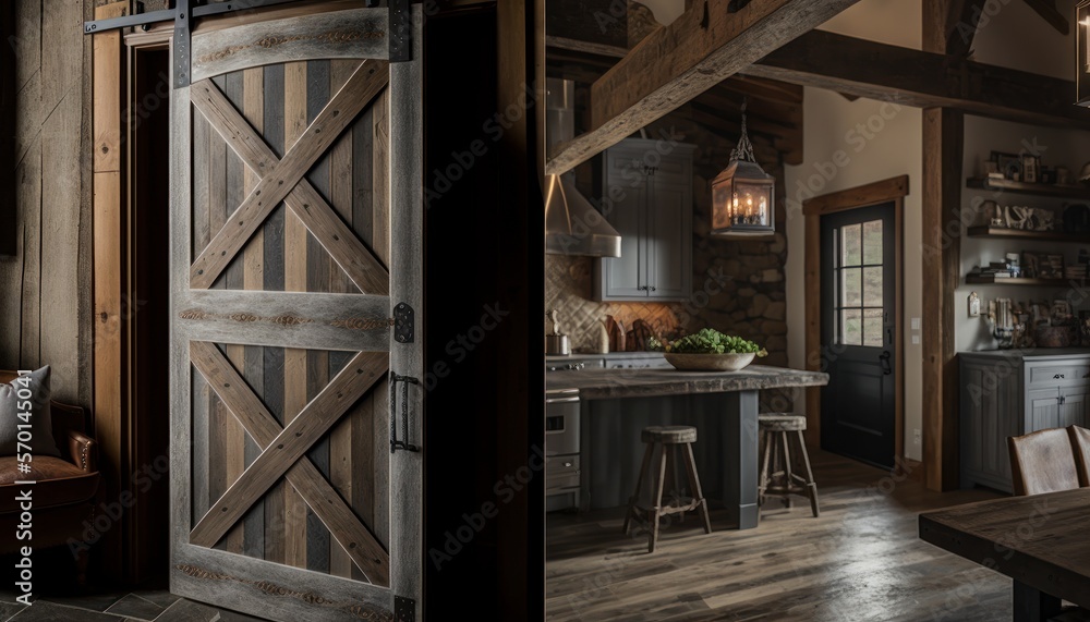 Cozy Beautiful Rustic barn door with metal accents Interior Design for Your Home: Bold, Colorful, and Unique Style for Room Renovations, Furniture, and Architecture (generative AI) Cozy Beautiful Rustic barn door with metal accents Interior Design for Your Home: Bold, Colorful, and Unique Style for Room Renovations, Furniture, and Architecture (generative AI)