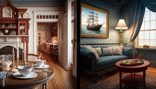 Cozy Beautiful Nautical themed rooms Interior Design for Your Home  Bold  Colorful  and Unique Style for Room Renovations  Furniture  and Architecture  generative AI 