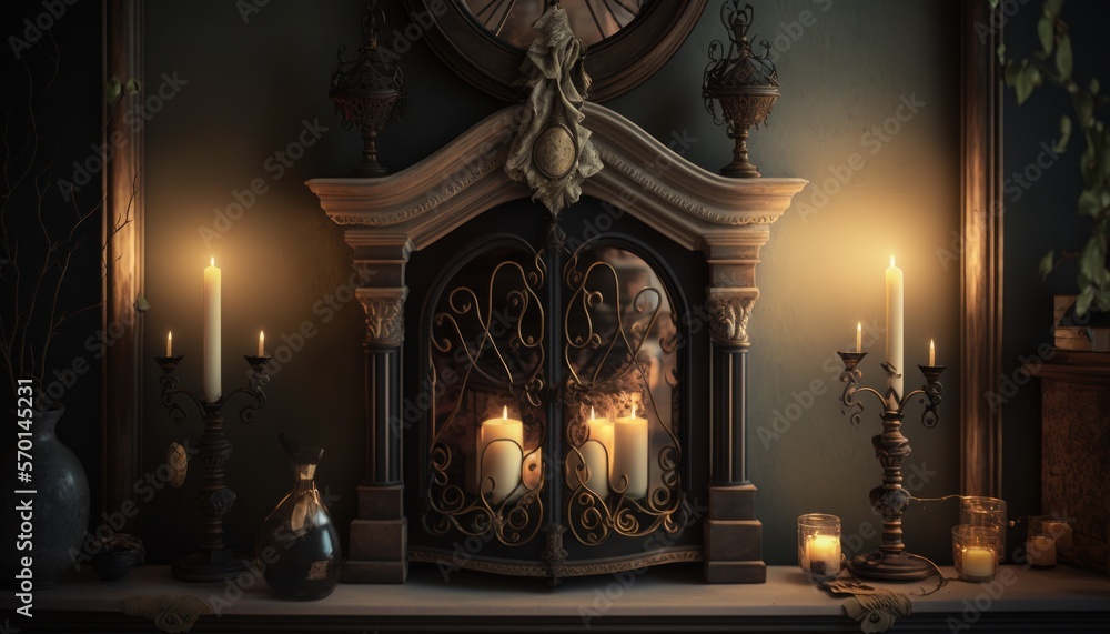 Cozy Beautiful Traditional fireplace mantel with candles Interior Design for Your Home: Bold, Colorful, and Unique Style for Room Renovations, Furniture, and Architecture (generative AI) Cozy Beautiful Traditional fireplace mantel with candles Interior Design for Your Home: Bold, Colorful, and Unique Style for Room Renovations, Furniture, and Architecture (generative AI)
