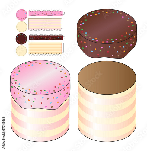 Round Cake Box packaging die cut template design