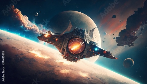 Space Ship Flying to an Unknown Planet Background