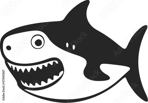 Black and white basic logo with an aesthetic Cheerful shark.