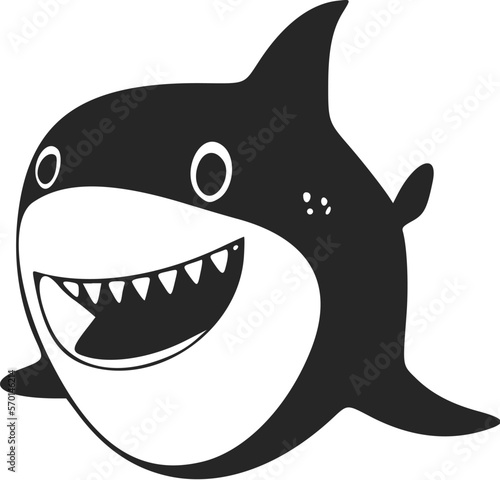 Black and white Lightweight logo with an aesthetic Cheerful shark.