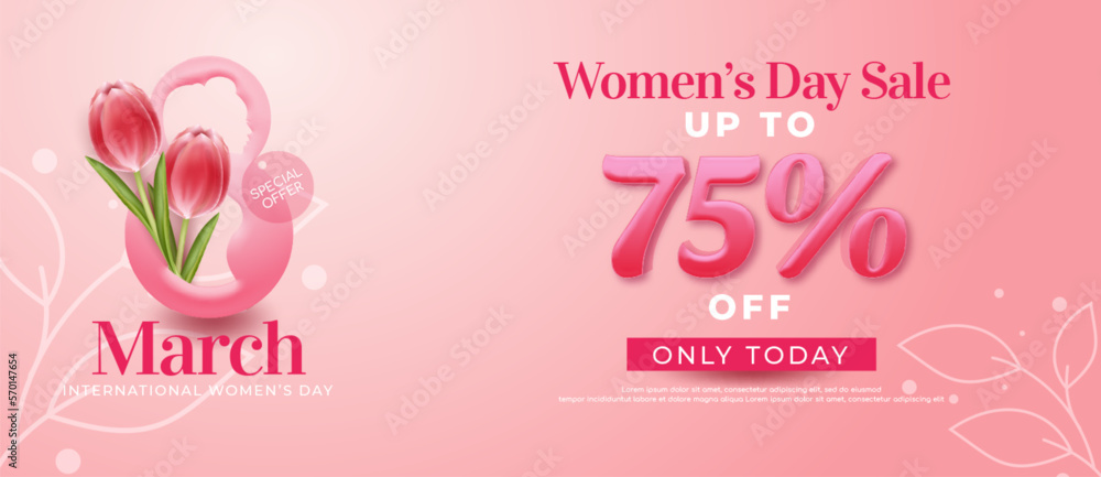 International women's day sale horizontal banners collection with symbol woman silhouette vector