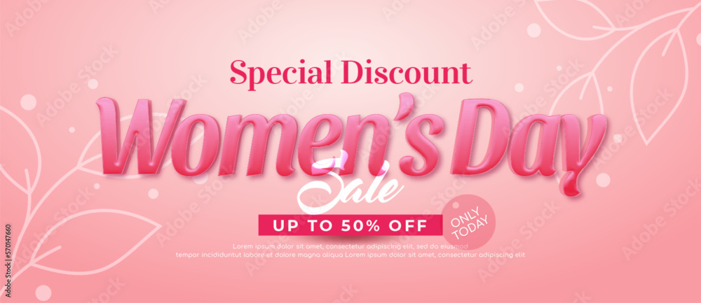 International women's day sale horizontal banners collection with editable text 3d style