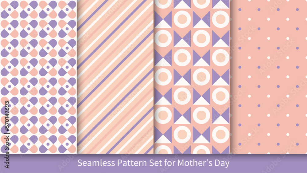Set of 4 seamless patterns for Mother's Day. Floral motif, symbolized text 