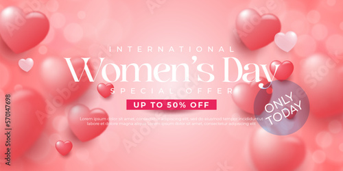Realistic celebrate banner women's day special offer background