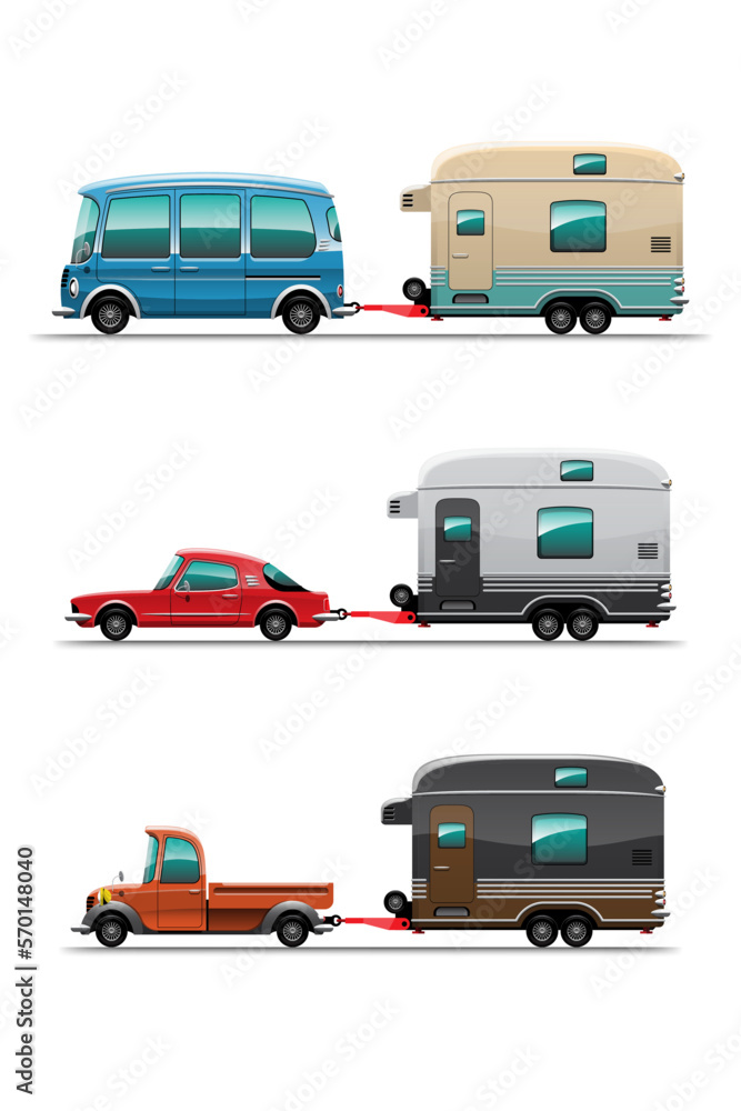 bundle of camping car in cartoon style vector