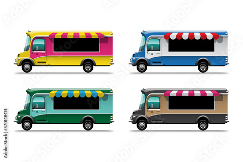 set of truck vehicle sale street or fast food vector