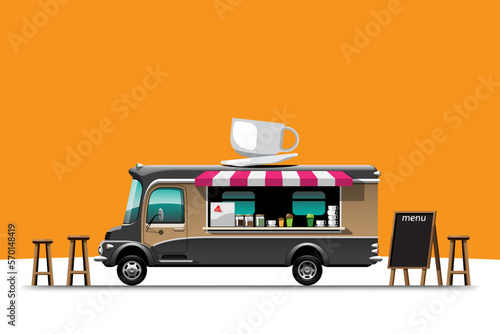 The food truck side view menu coffee wooden chair vector