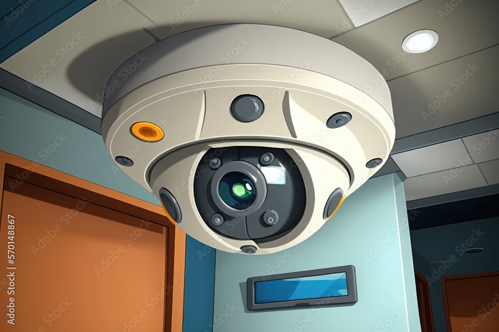 Security in the office building's ceiling is a CCTV camera. Day and