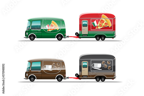 Trailer food truck drawing design style flat vector