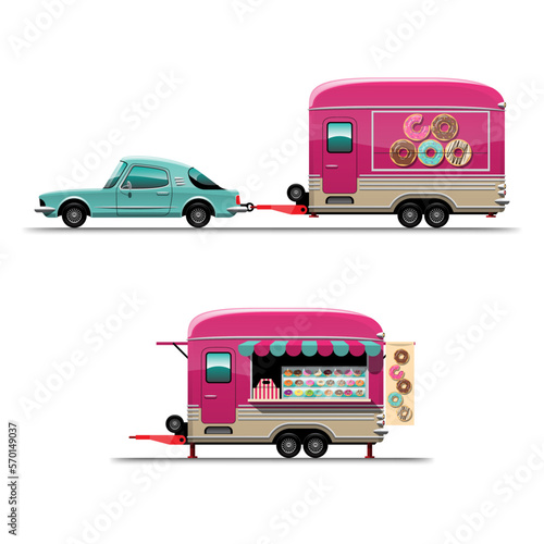 Trailer food truck drawing design style flat vector