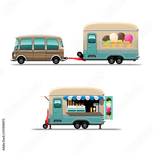 Trailer food truck drawing design style flat vector