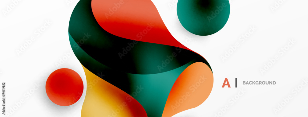 Flowing geometric shapes minimalist abstract background. Round shapes and circles. Wallpaper for concept of AI technology, blockchain, communication, 5G, science, business Flowing geometric shapes minimalist abstract background. Round shapes and circles. Wallpaper for concept of AI technology, blockchain, communication, 5G, science, business