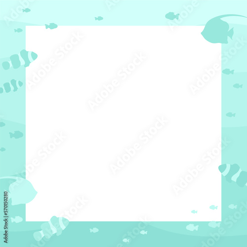 Square fishes underwater scene and nature border. Marine life frame vector design template. Backgrounds with copy space for text for banners, greeting cards, posters