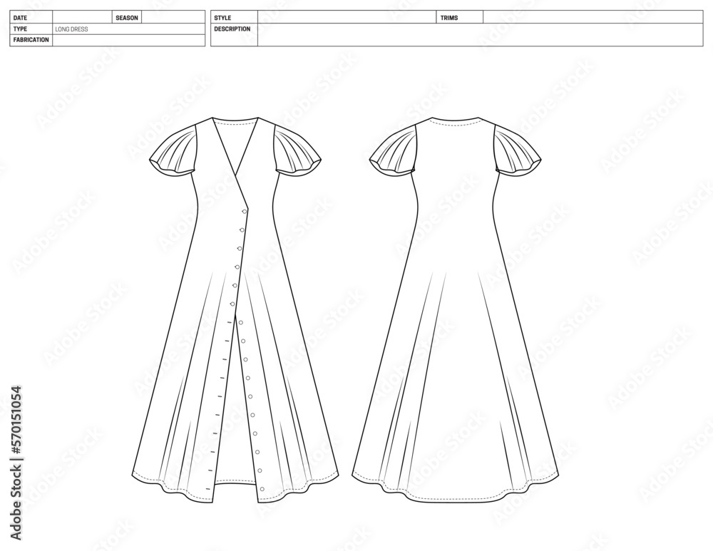 Customizable Fashion Summer Dress Vector Illustration, Long OnePiece