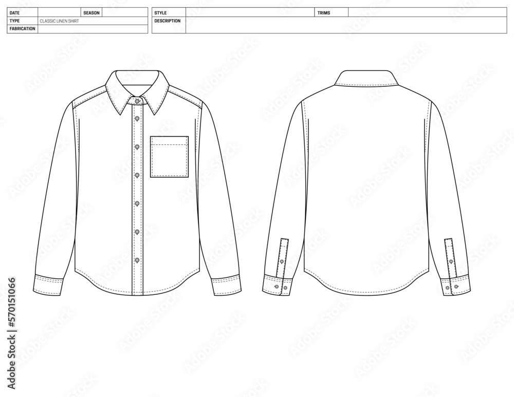 Customizable Fashion Shirt Vector Illustration, Button Down OutLine ...