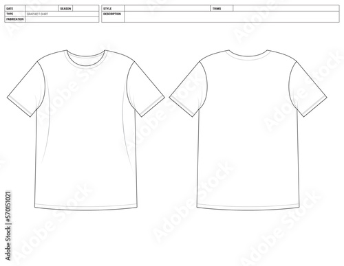 Customizable Fashion TShirt Vector Illustration, Short Sleeve OutLine Template, T-Shirt Factory Ready Tech Pack Flats Sketch, Clip Art Technical Fashion Flat Sketch High Quality Vector Outline Tee Top