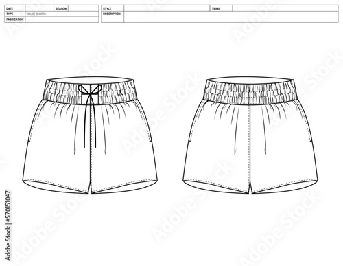 Customizable Shorts Vector Illustration, Lounge Pants, Flats Sketch, Clip Art Technical Fashion Flats Sketch High Quality Vector Outline, Dress Pants Adobe Illustrator, Swim Shorts Technical Drawing