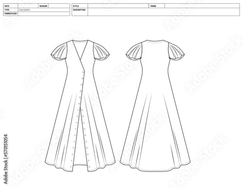 Customizable Fashion Summer Dress Vector Illustration, Long One-Piece Dress Template, Factory Ready Tech Pack Flats Sketch, Casual Maxi Dress Technical Fashion Flat Sketch High Quality Vector Line Art