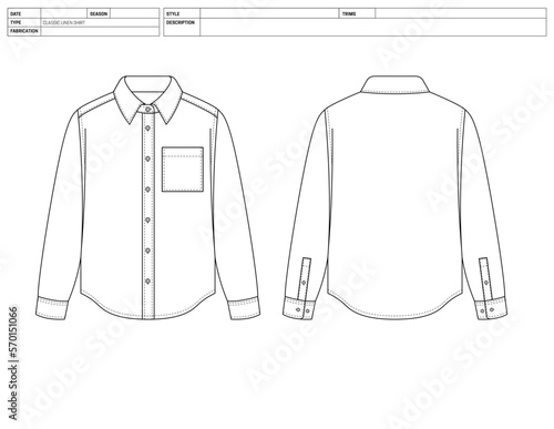 Customizable Fashion Shirt Vector Illustration, Button Down OutLine Template, Buttondown Shirt Factory Ready Tech Pack Flats Sketch, Clip Art Technical Fashion Flat Sketch High Quality Vector Outline