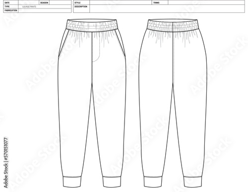 Customizable Shorts Vector Illustration, Jogger Pants, Flats Sketch, Dress Pants Technical Fashion Flats Sketch High Quality Vector Outline, Elastic Waist Pants Adobe Illustrator Technical Drawing