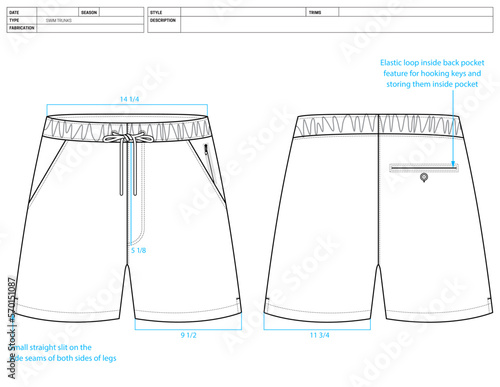 Customizable Shorts Vector Illustration, Pants Template, Flats Sketch, Clip Art Technical Fashion Flats Sketch High Quality Vector Outline, Dress Pants Adobe Illustrator, Swim Shorts Technical Drawing