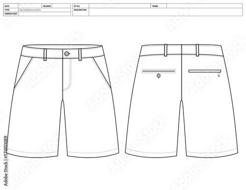 Customizable Shorts Vector Illustration, Pants Template, Flats Sketch, Clip Art Technical Fashion Flats Sketch High Quality Vector Outline, Dress Pants Adobe Illustrator, Short Chino Technical Drawing