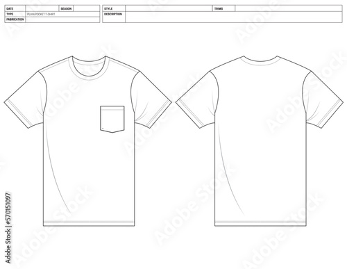 Customizable Fashion TShirt Vector Illustration, Short Sleeve OutLine Template, T-Shirt Factory Ready Tech Pack Flats Sketch, Clip Art Technical Fashion Flat Sketch High Quality Vector Outline Tee Top