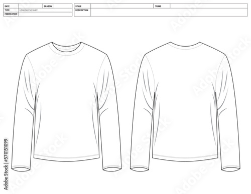 Customizable Fashion Shirt Vector Illustration, Long Sleeve OutLine Template, Long Sleeve Shirt Factory Ready Tech Pack Flats Sketch, Clip Art Technical Fashion Flat Sketch High Quality Vector Outline