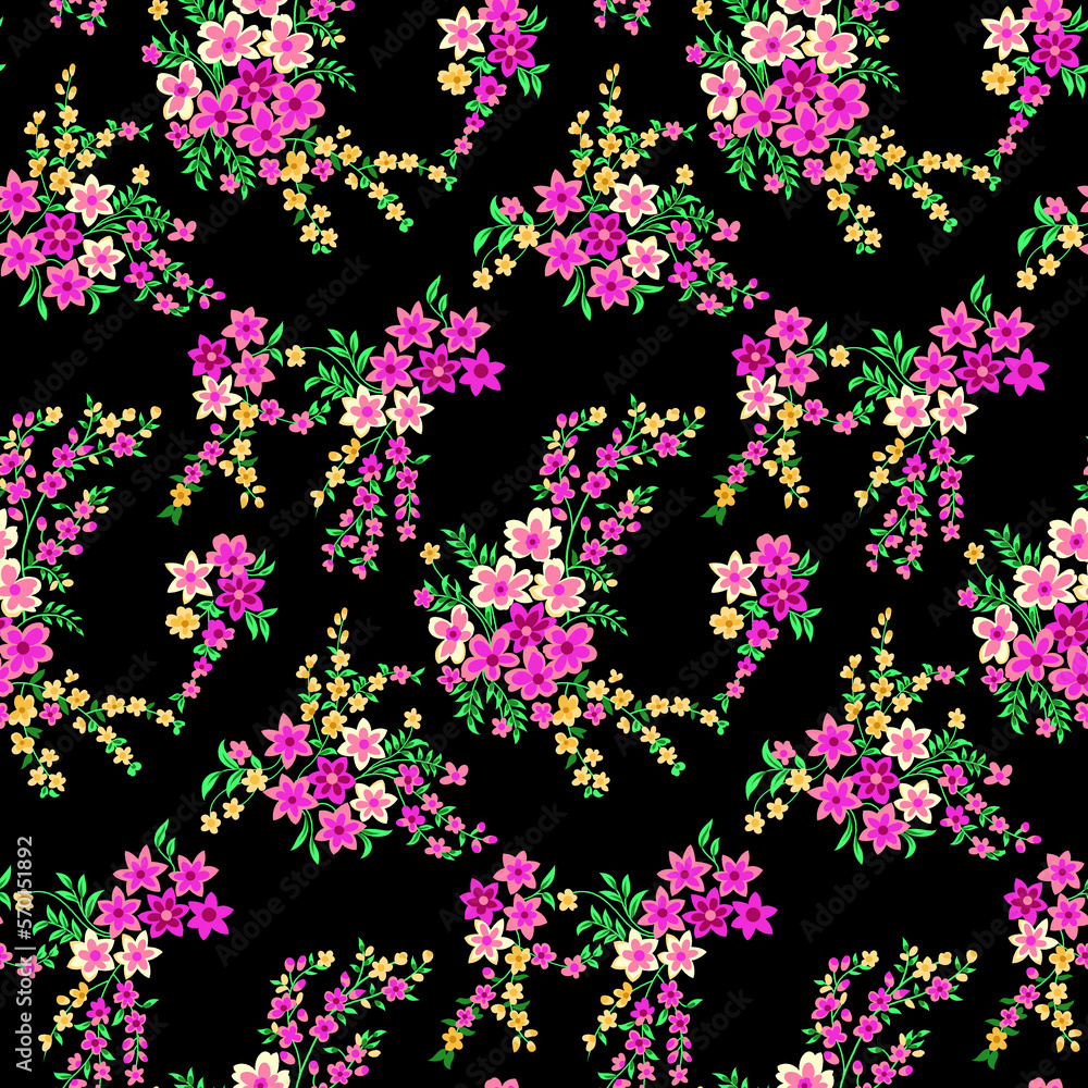 Seamless small flower pattern on black background
