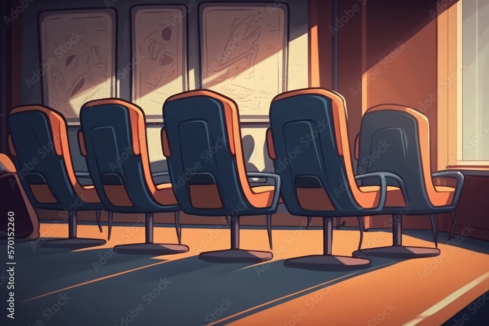 Obraz premium Chair seats in an empty conference room. Close up shot of chair seats in empty conference room. Empty luxury armchairs in the business meeting room in office. Business People Meeting. Generative AI