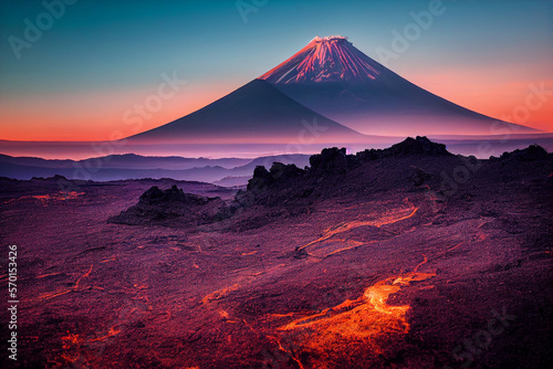 Wallpaper of volcano landscape. generative ai © Julian