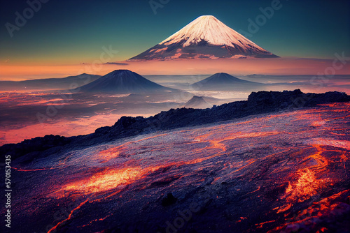 Wallpaper of volcano landscape. generative ai