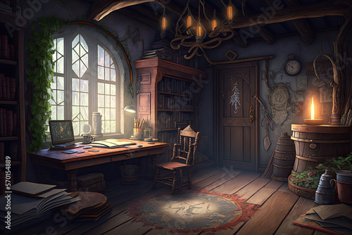 Wizard room fantasy interior, 3d render