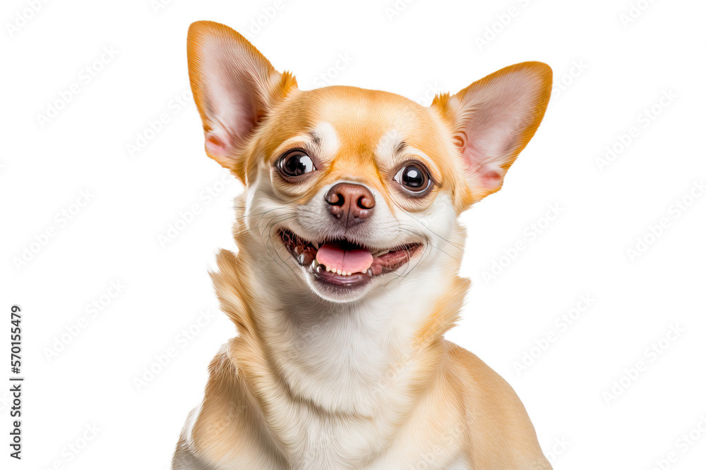 Happy chihuahua smiling on isolated on transparent background. Portrait of a cute dog. PNG. Post-processed generative AI	