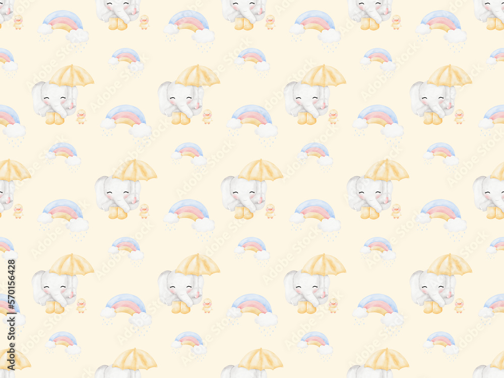Cute Elephant and duck in raining day background patterns Cute Elephant and duck in raining day background patterns