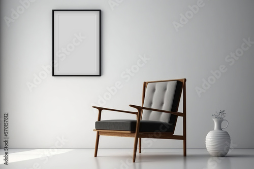 Blank white picture frames on the walls with Minimal Interior- Generative AI