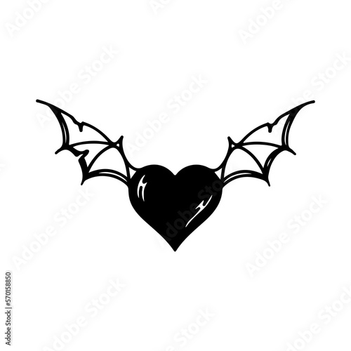 vector illustration of heart with bat wings concept