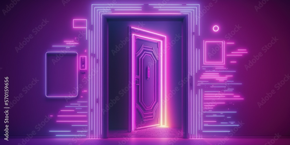 abstract entrance to the cosmos Conceptual background of a cyberpunk neon door. neon pink and violet. abstract hologram led laser door with neon shapes. a frame of neon light. Stylish graphic design abstract entrance to the cosmos Conceptual background of a cyberpunk neon door. neon pink and violet. abstract hologram led laser door with neon shapes. a frame of neon light. Stylish graphic design
