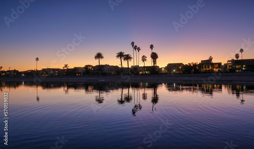 Magic hour sky in Mission Bay in San Diego, California.