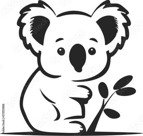 Fototapeta Naklejka Na Ścianę i Meble -  Black and white Uncomplicated logo with aesthetic and cute koala.